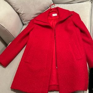 Textured loft, red winter coat.